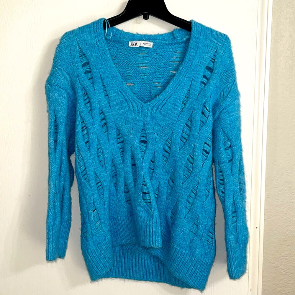 Zara Bright Blue Long Sleeve Sweater Size S